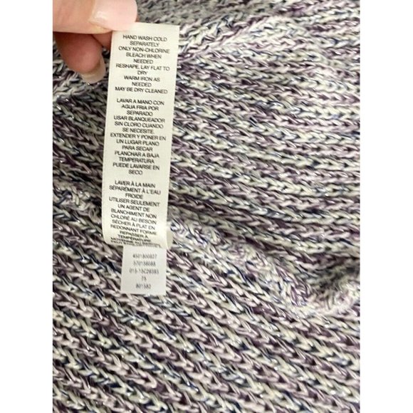 Chico's Freida Fringe Open Knit Cardigan Sweater Lavender Silver Metallic $109 - Picture 11 of 13